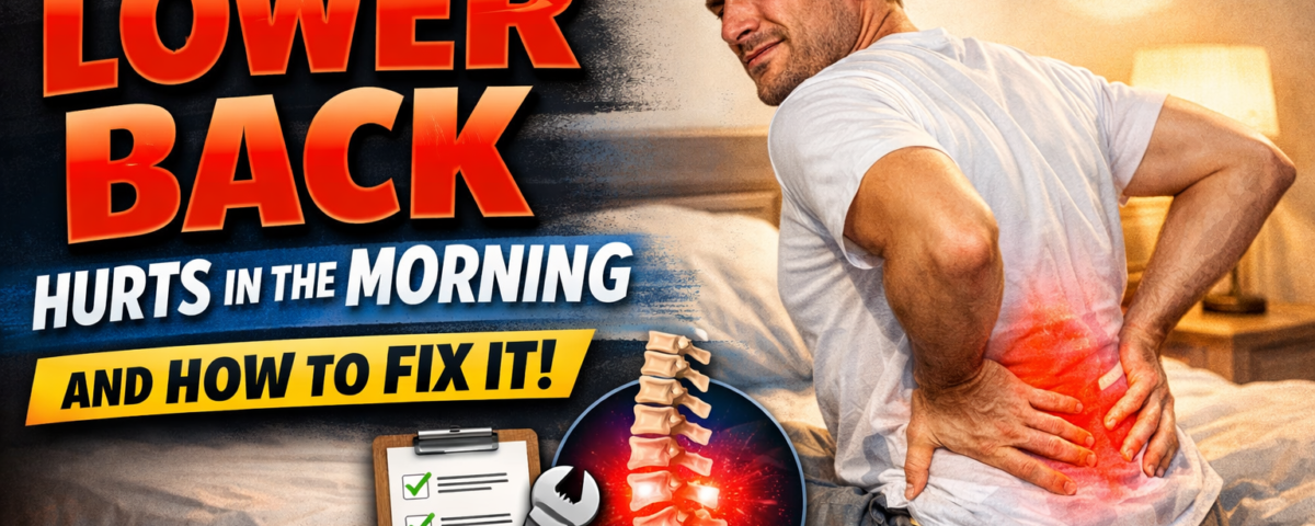 Person holding their lower back in pain after waking up in bed